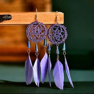 Boho Dreamcatcher Shaped Feather Tassel Style Earrings